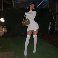 Simenual jednolita sukienka typu Bodycon podwiązka damska Mini sukienka z pończochami z długim rękawem Sexy Clubwear Skinny sukienek jesień 2021 najnowsza obcisła 2